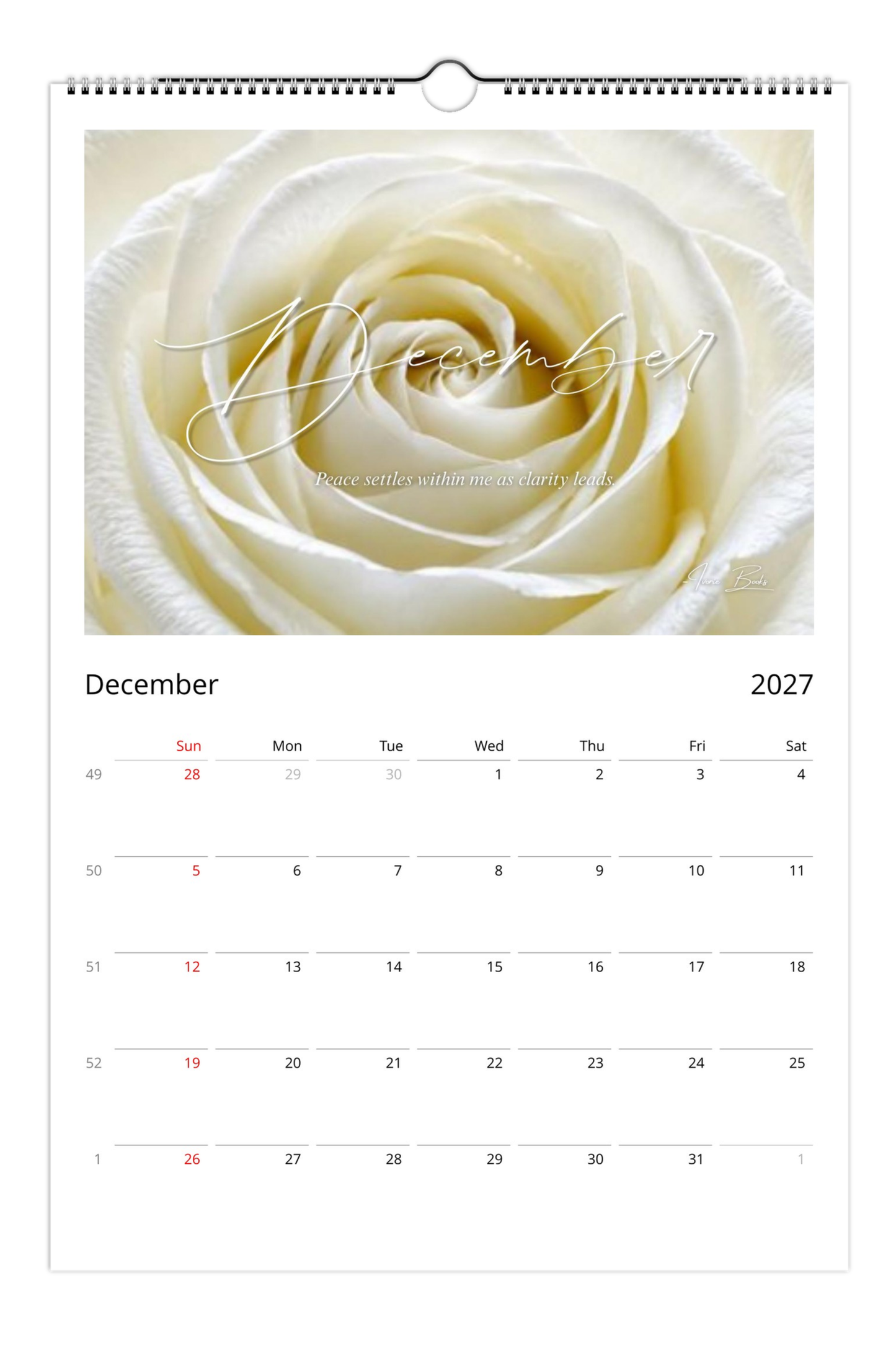 White Rose 2027 Wall Calendar | Clarity, Renewal & Strength