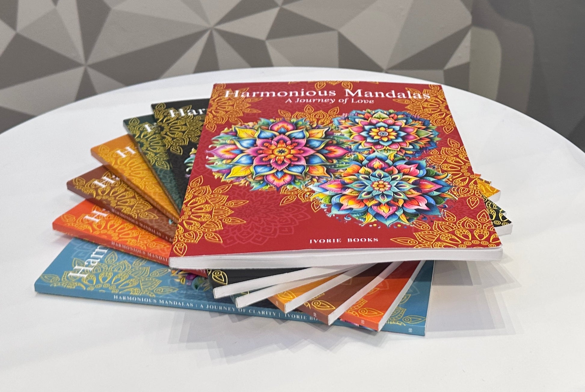 Harmonious Mandalas collection paperback books by Ivorie Books.
Real paperback display of the Harmonious Mandalas collection by Ivorie Books, showing the coordinated series design and printed book quality.