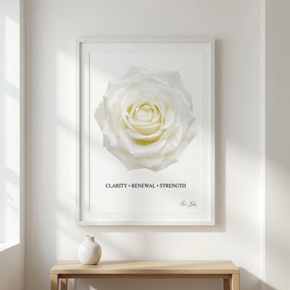 White Rose Affirmation Poster — Clarity, Renewal & Strength | 28x40 in