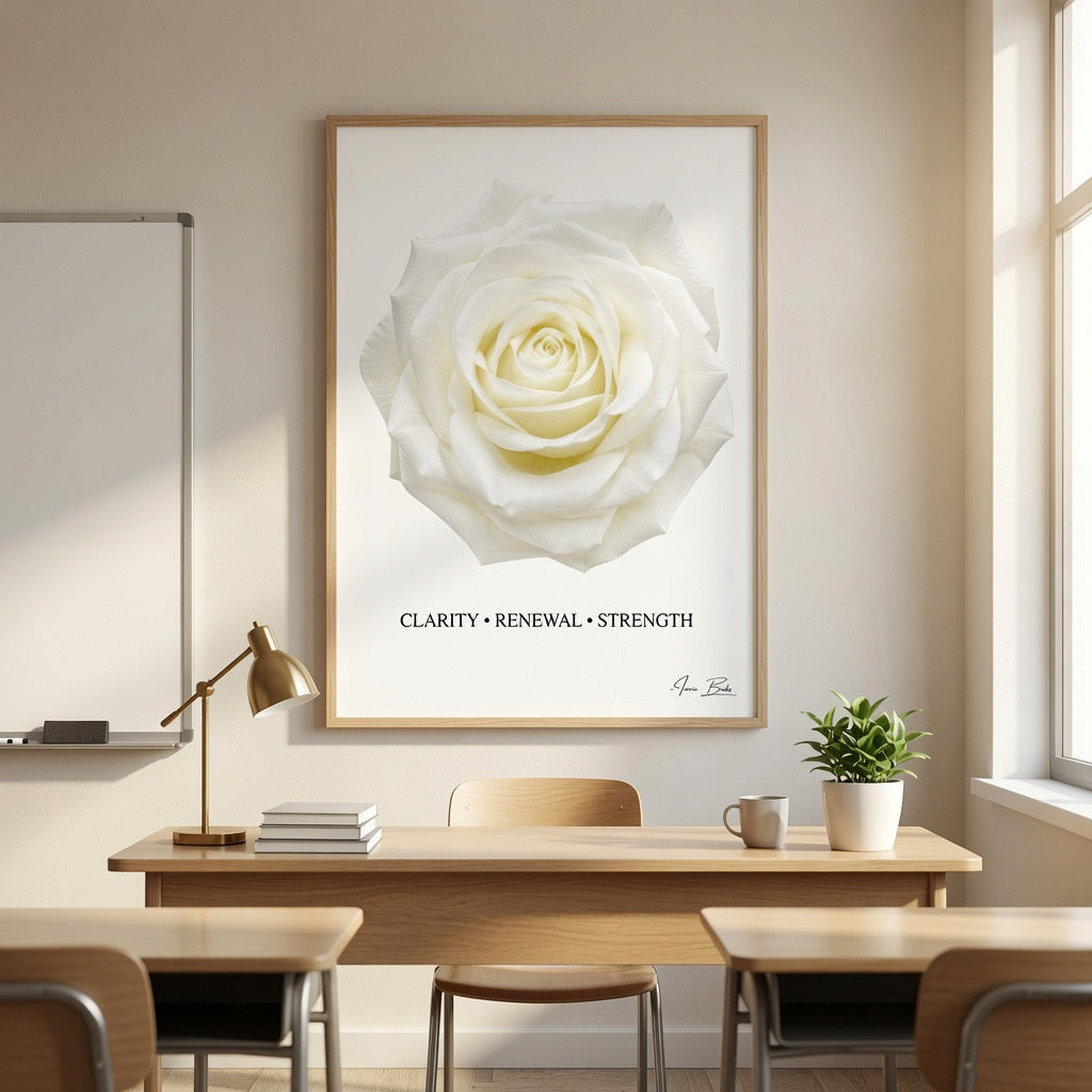 White Rose Affirmation Poster — Clarity, Renewal & Strength | 28x40 in