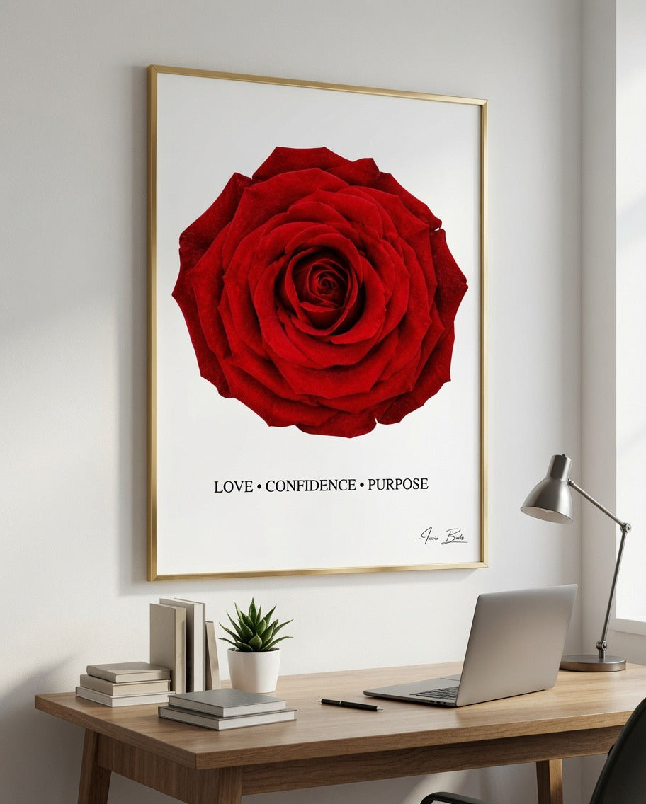 Red Rose Affirmation Poster — Love, Confidence & Purpose | 28 × 40 in