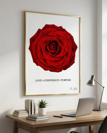 Red Rose Affirmation Poster — Love, Confidence & Purpose | 28 × 40 in