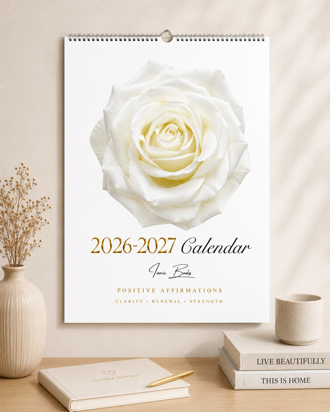 White Rose September 2026–August 2027 Wall Calendar | Clarity, Renewal & Strength