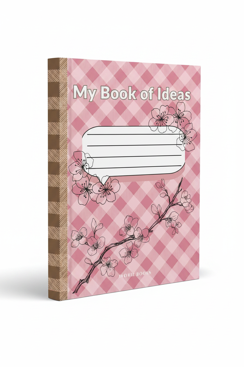 My Book of Ideas Pink Gingham Realistic Paperback Mockup